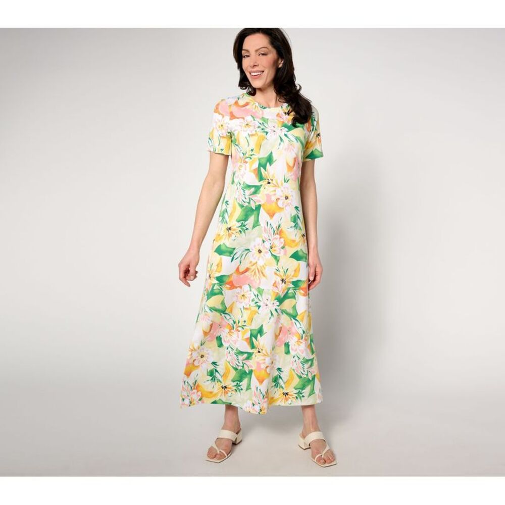 Denim & Co. Women's Petite Dress 1XP Beach Printed Jersey Multi-colored A643223